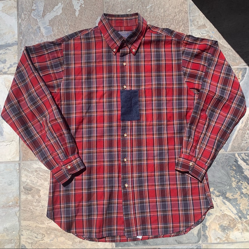 Vintage 80s Pendleton multicolor plaid upcycled casual button front wool shirt